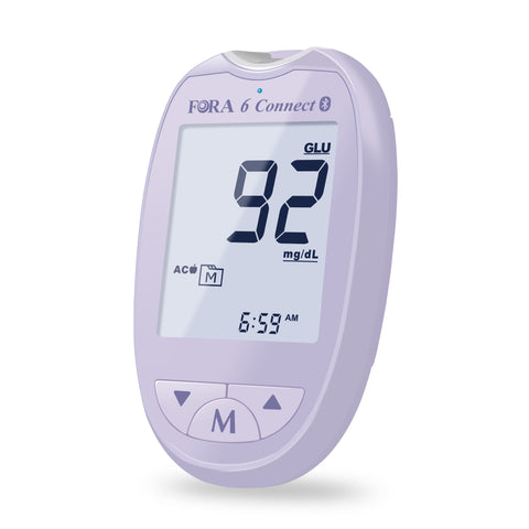 FORA 6 Connect | All-in-One Health Meter for the Family | Blood Glucose, Ketone, Cholesterol, Uric Acid, Hemoglobin, Hematocrit Tests | Bluetooth E-Diary | Family Care | Lavender Purple| Without Test Strips