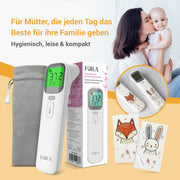 FORA Ear & Forehead Thermometer - Multi-Function Thermometer with Color-Coded Fever Indicator, Silent Mode, Memory Function, 4-Color Backlight - Hygienic & Compact, Perfect for Hardworking Moms