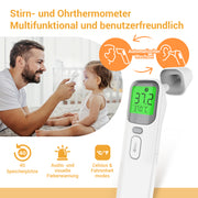 FORA Ear & Forehead Thermometer - Multi-Function Thermometer with Color-Coded Fever Indicator, Silent Mode, Memory Function, 4-Color Backlight - Hygienic & Compact, Perfect for Hardworking Moms