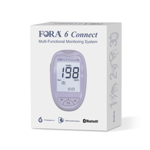 FORA 6 Connect | All-in-One Health Meter for the Family | Blood Glucose, Ketone, Cholesterol, Uric Acid, Hemoglobin, Hematocrit Tests | Bluetooth E-Diary | Family Care | Lavender Purple| Without Test Strips