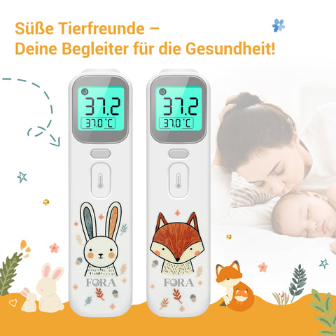 FORA Ear & Forehead Thermometer - Multi-Function Thermometer with Color-Coded Fever Indicator, Silent Mode, Memory Function, 4-Color Backlight - Hygienic & Compact, Perfect for Hardworking Moms